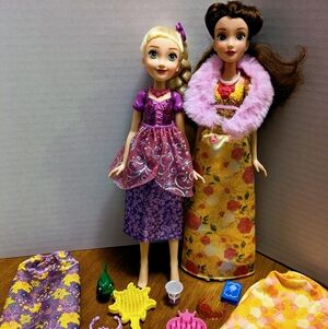 Lot of 2 Disney Princesses Rapunzel (Tangled) & Belle (Beauty & the Beast) Dolls